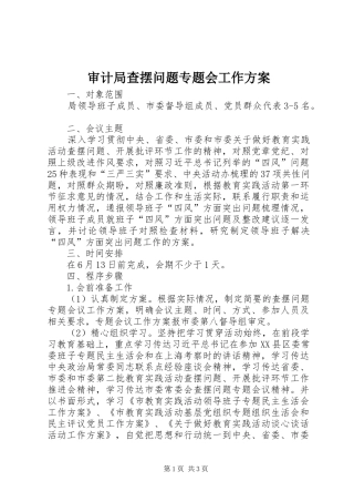 审计局查摆问题专题会工作方案