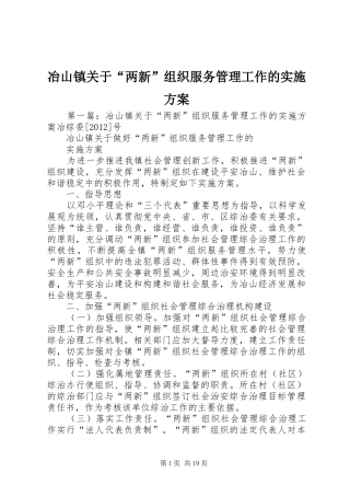 冶山镇关于“两新”组织服务管理工作的实施方案