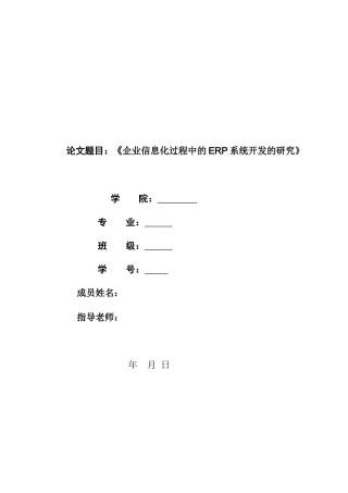 企业信息化过程中的ERP系统开发的研究