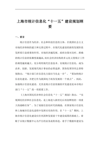 上海市统计信息化“十一五”建设规划纲要(1)