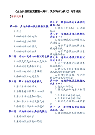 供应链物流沃尔玛-海尔成功模式