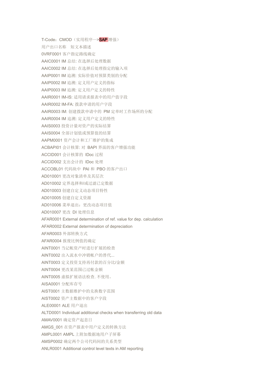 SAP所有模块用户出口资料大全_第1页