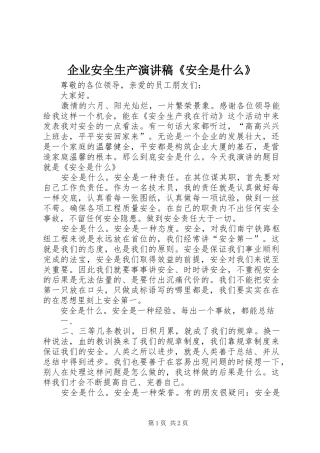 企业安全生产演讲稿范文《安全是什么》