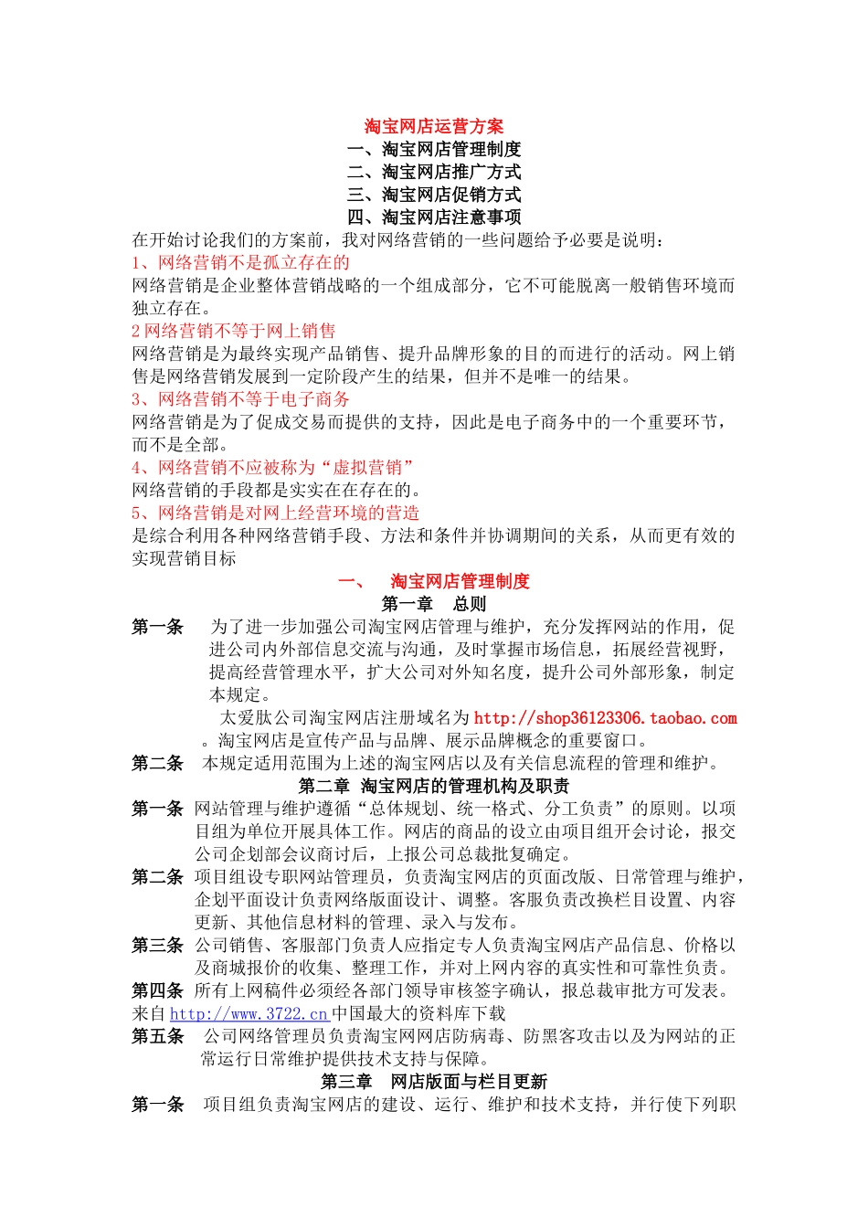 【企划方案--淘宝网店运营方案】(DOC 12页)9218397_第1页
