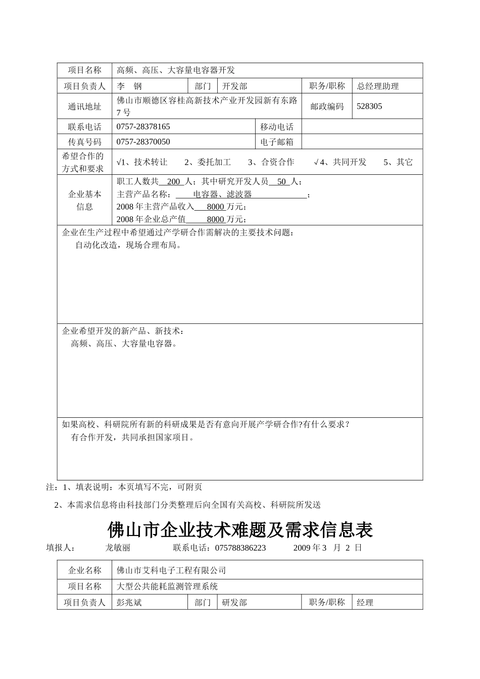 佛山市企业技术难题及需求信息表_第3页