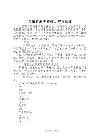 乡镇自然灾害救助应急预案