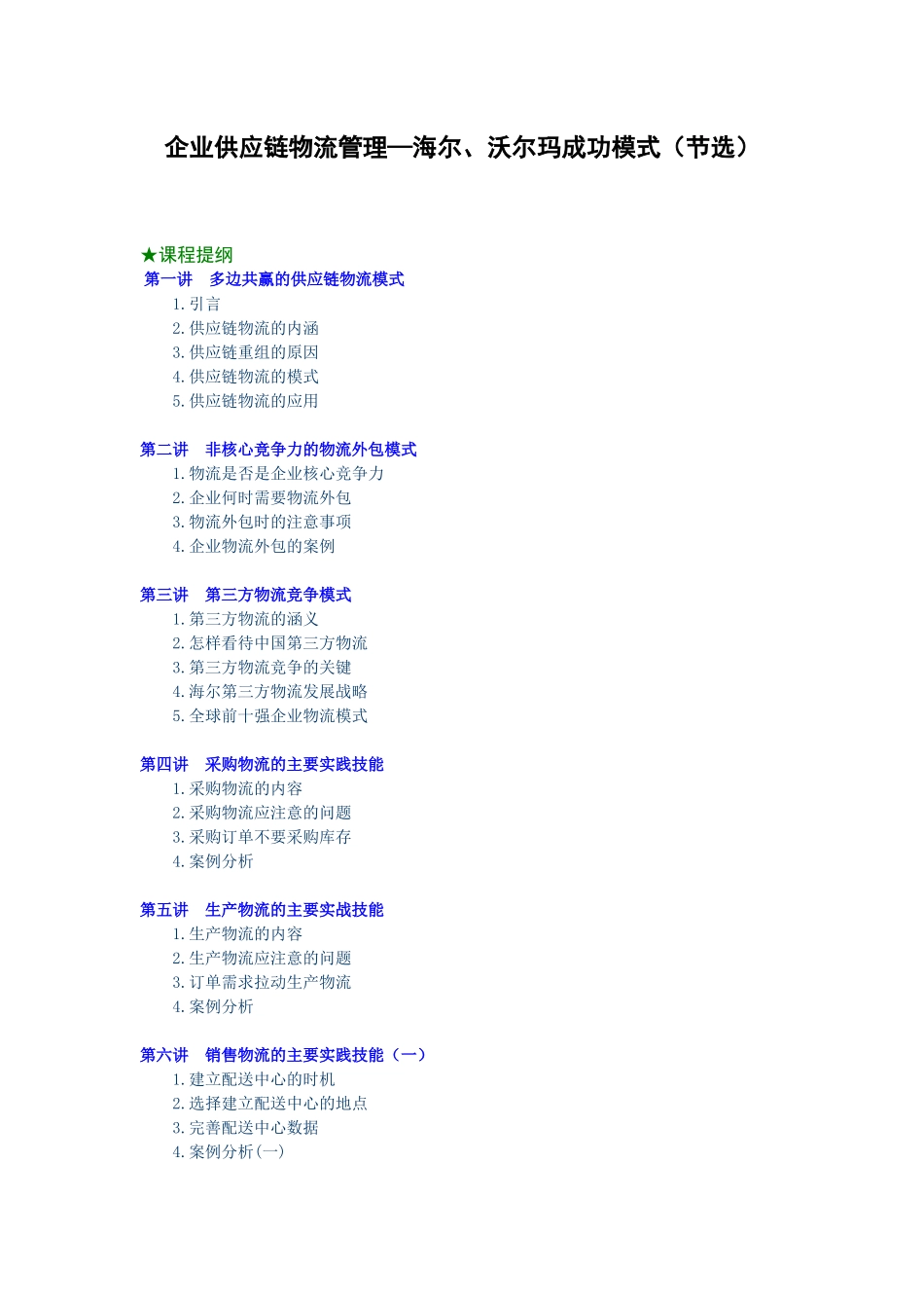 企业供应链物流管理—海尔、沃尔玛成功模式培训讲义_第1页