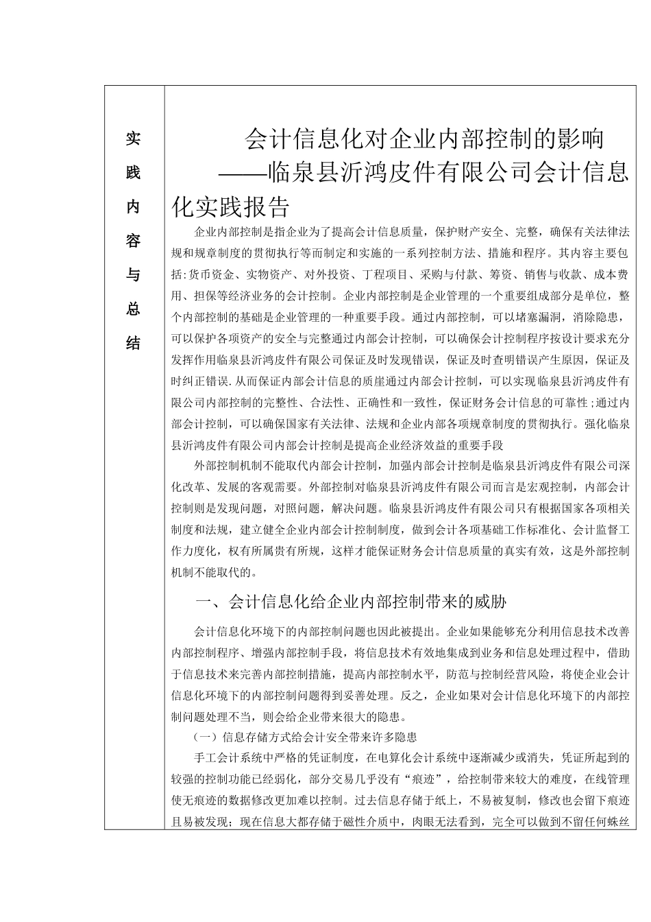 临泉县沂鸿皮件有限公司会计信息化实践报告_第3页