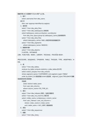 Oracle_系统表大全