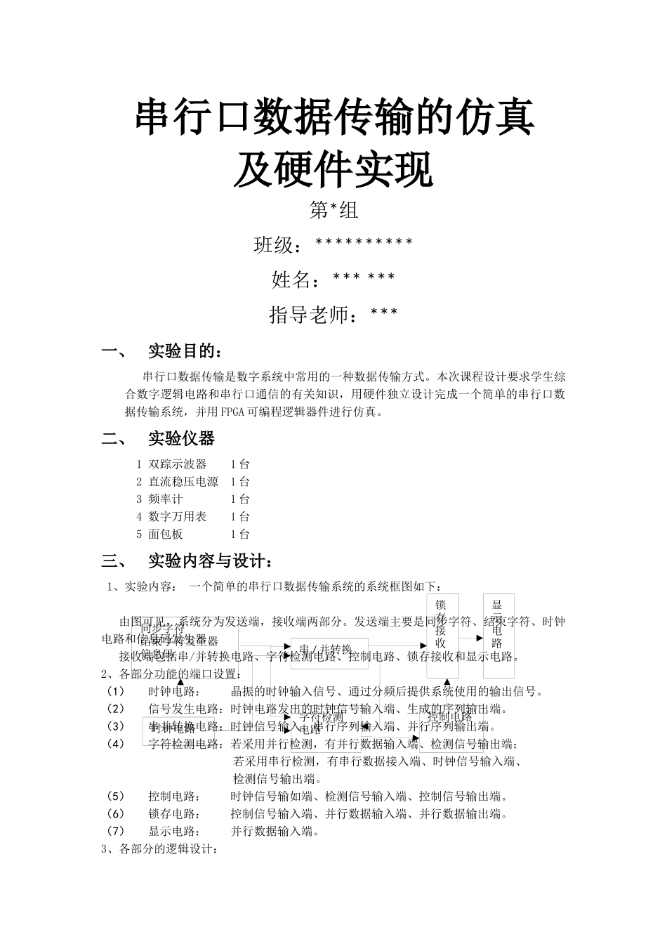 串行口数据传输的仿真和硬件实现实验_第1页