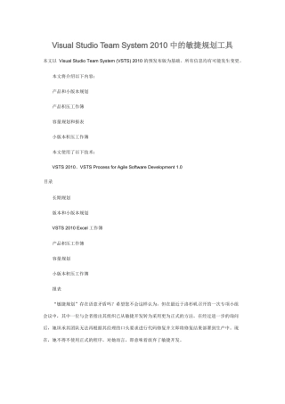 Visual Studio Team System XXXX 中的敏捷规划工具