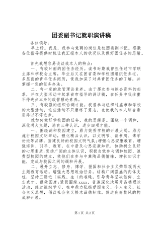 团委副书记就职演讲稿范文