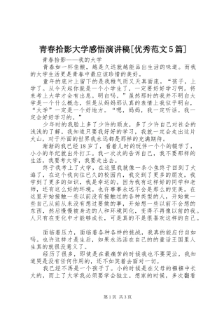 青春拾影大学感悟演讲稿[优秀范文5篇] (2)