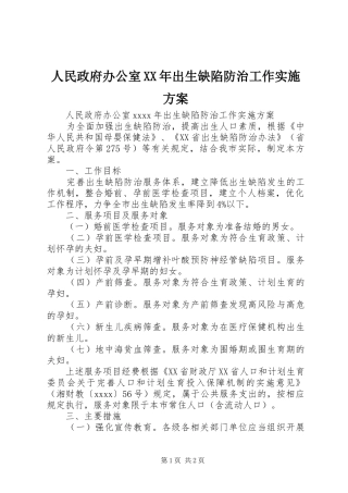 人民政府办公室XX年出生缺陷防治工作实施方案