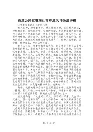 高速公路收费站让青春迎风飞扬演讲稿范文