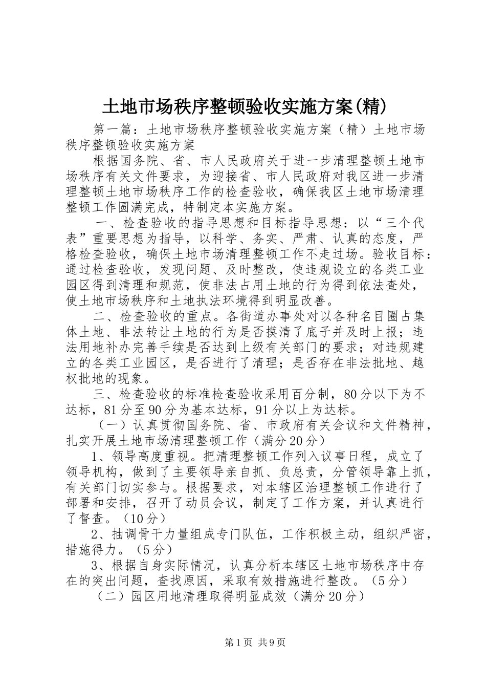 土地市场秩序整顿验收实施方案(精)_第1页