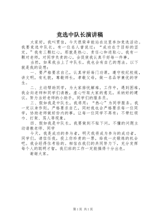 竞选中队长演讲稿范文