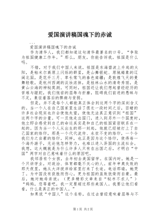 爱国演讲稿范文国魂下的赤诚