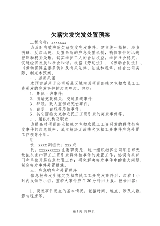 欠薪突发突发处置预案