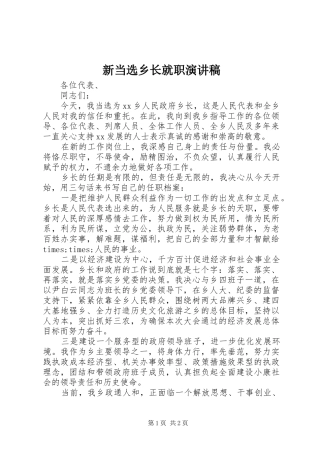 新当选乡长就职演讲稿范文
