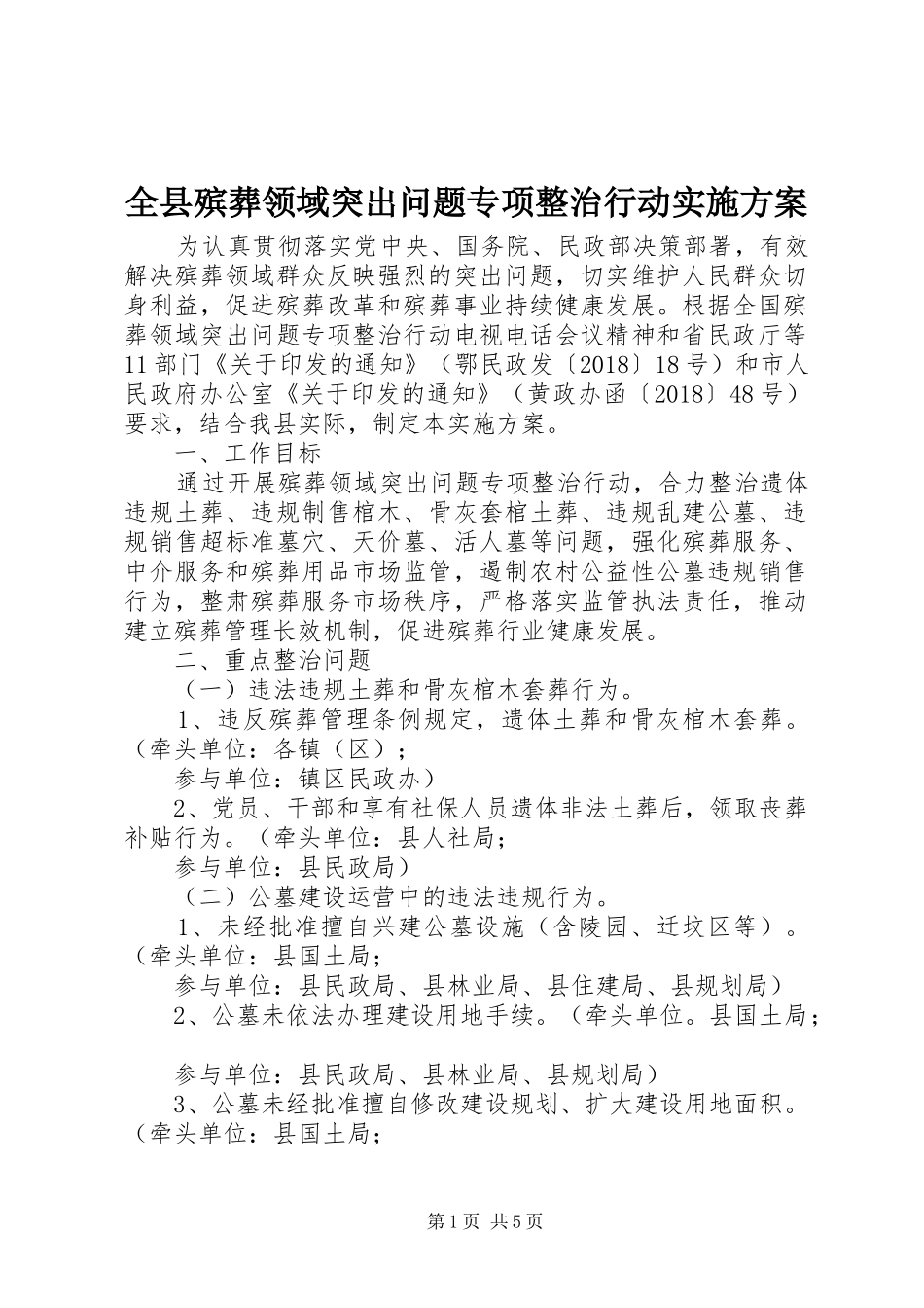 全县殡葬领域突出问题专项整治行动实施方案_第1页