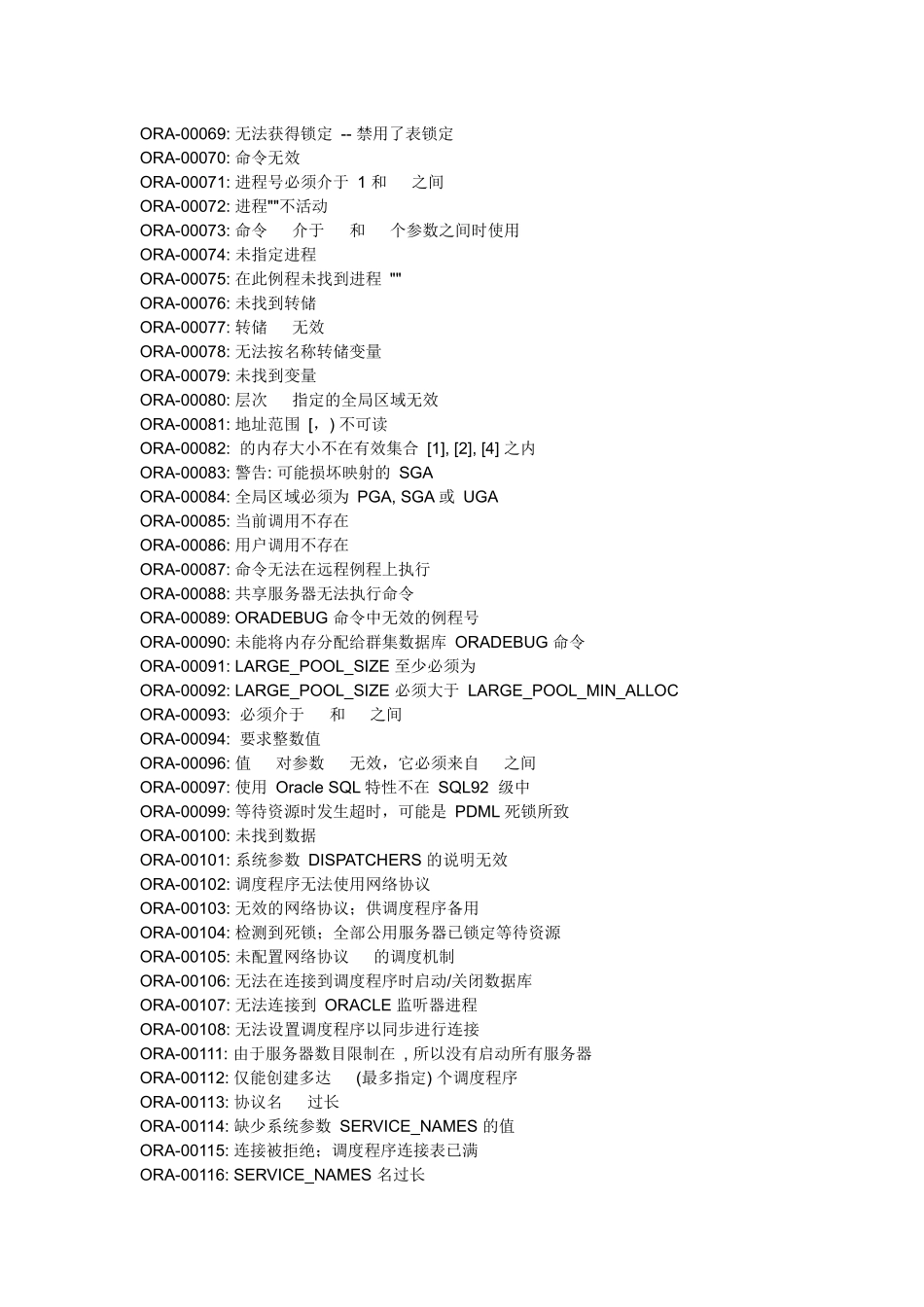 Oracle数据库全部错误一览表_第2页