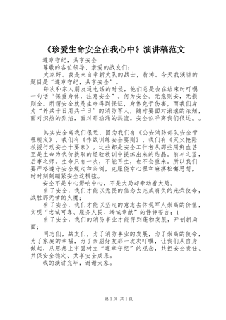 《珍爱生命安全在我心中》演讲稿