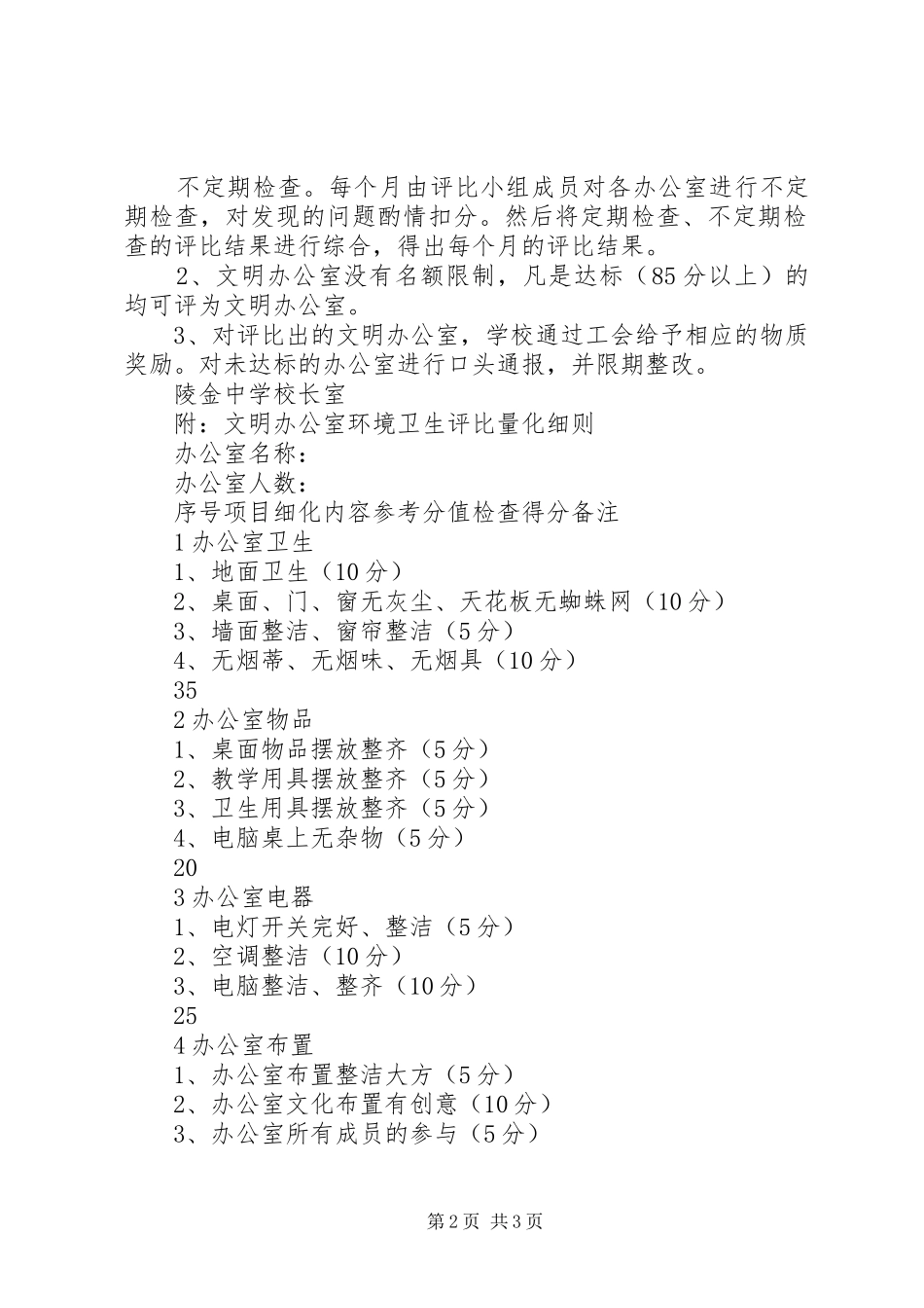 陵金中学“和谐绿色”文明办公室评比方案_第2页