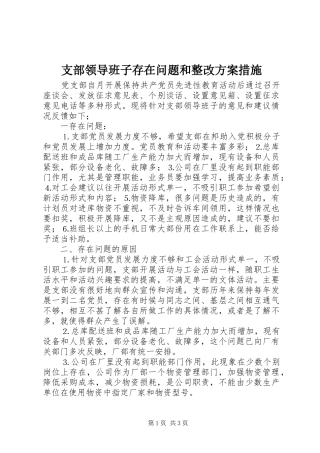 支部领导班子存在问题和整改方案措施