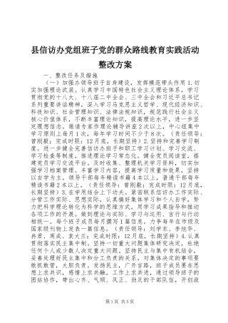 县信访办党组班子党的群众路线教育实践活动整改方案