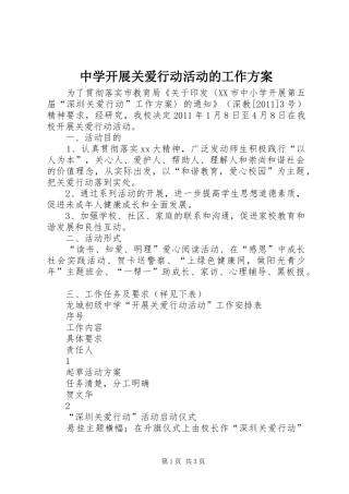 中学开展关爱行动活动的工作方案