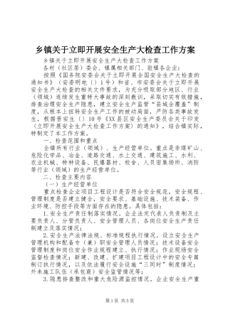 乡镇关于立即开展安全生产大检查工作方案