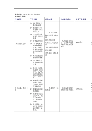 SAP应用支持及利润中心岗位说明书