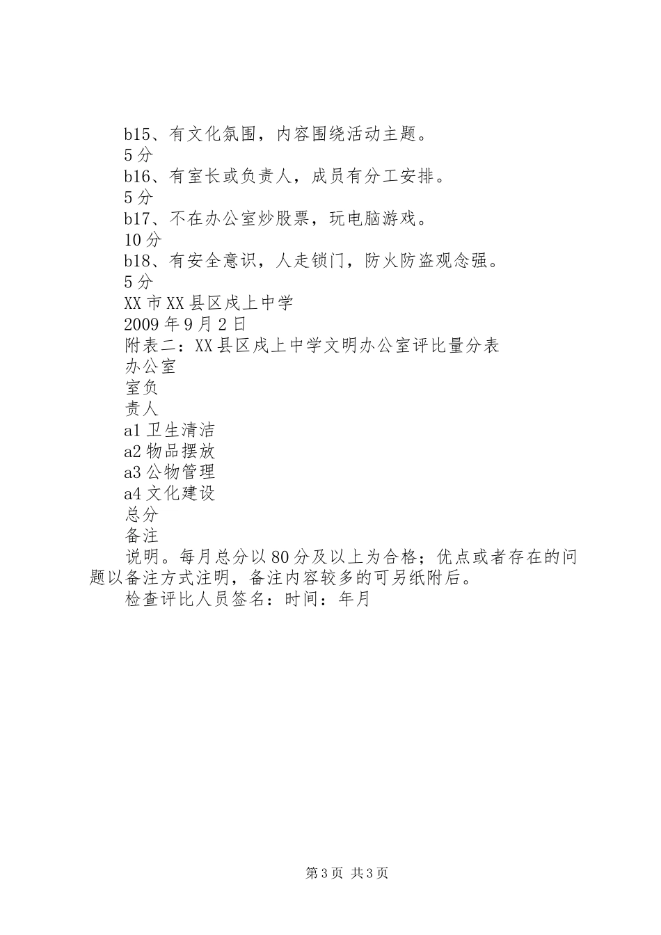 戍上中学“文明办公室”评比方案_第3页