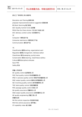 工厂常用英文