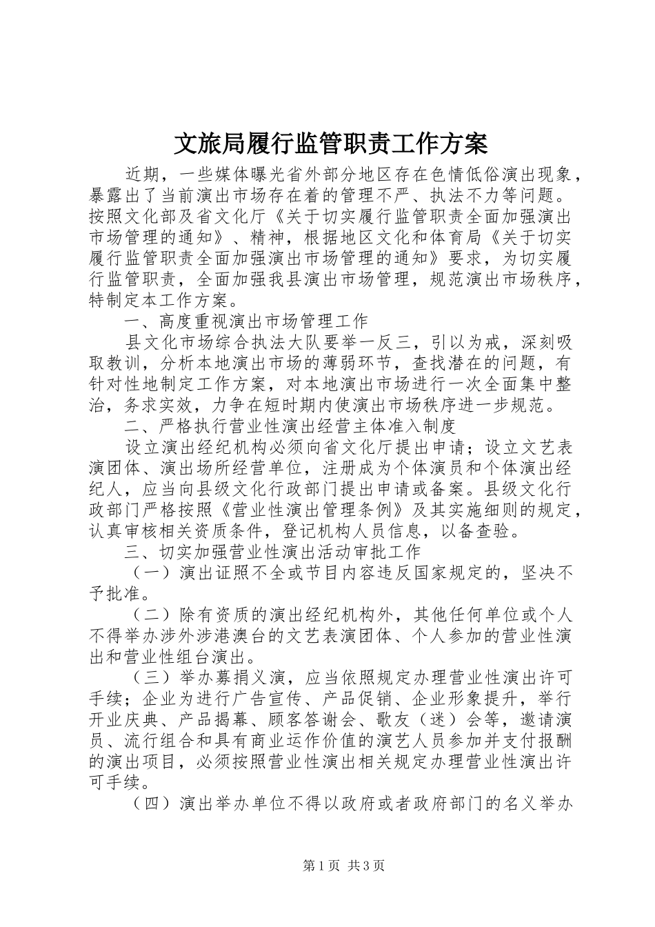文旅局履行监管职责工作方案_第1页
