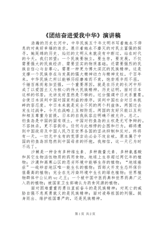 《团结奋进爱我中华》演讲稿范文