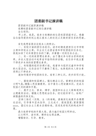 团委副书记演讲稿范文