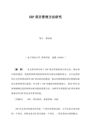 企业ERP项目管理研究报告