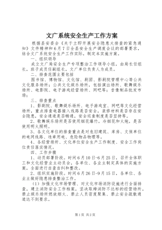 文广系统安全生产工作方案