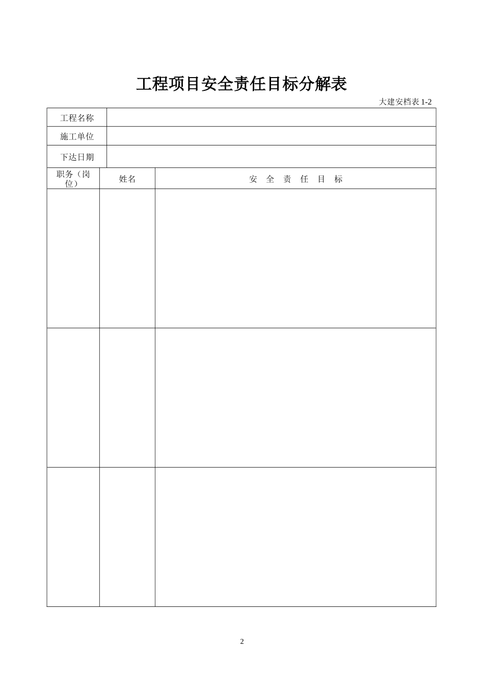 工程项目安全生产管理目标表_第2页