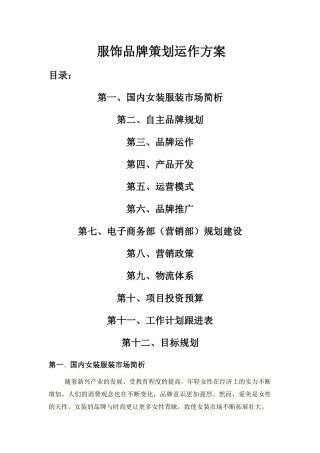 XXXX电商服装品牌策划运作方案