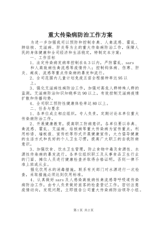 重大传染病防治工作方案