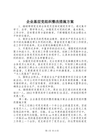 企业基层党组织整改措施方案