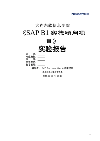 《SAPB1实施顾问项目》实验报告