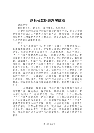 副县长就职表态演讲稿范文
