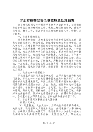 宁永实校突发安全事故应急处理预案