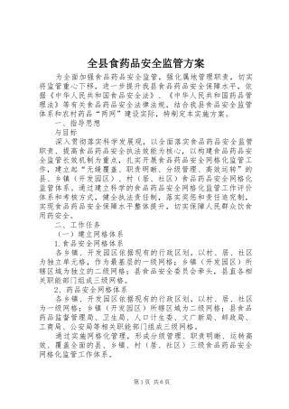 全县食药品安全监管方案