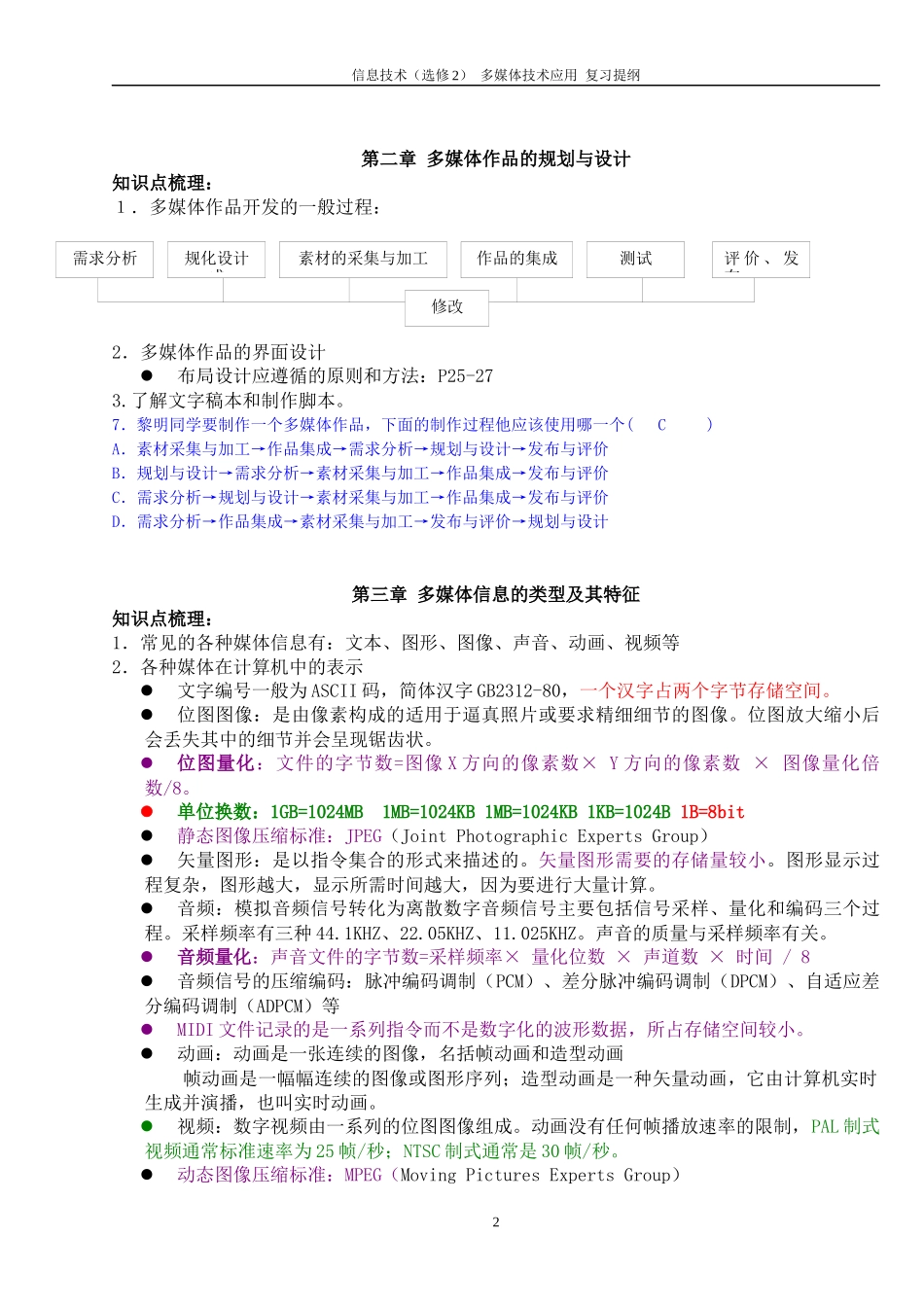 信息技术(选修2)_多媒体技术应用_复习提纲_第2页