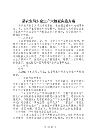 县农业局安全生产大检查实施方案